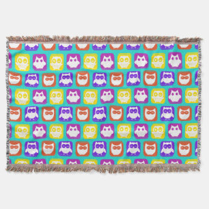 Colourful Owl Pattern Throw Blanket