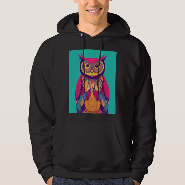 Colourful Owl Portrait Illustration - Bright Bird Hoodie (Front)