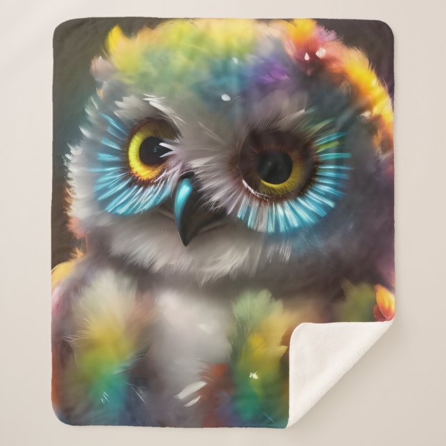 Colourful Owl Sherpa Blanket (Front)