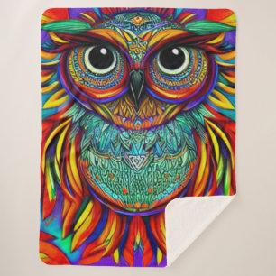 Colourful Owl Sherpa Blanket