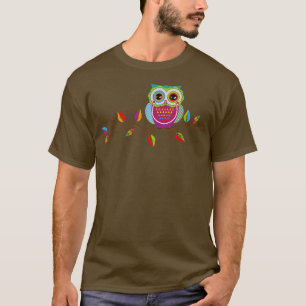 Colourful owl sits on an autumn branch  T-Shirt