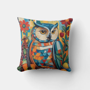 Colourful Owl Still life Portrait Cushion