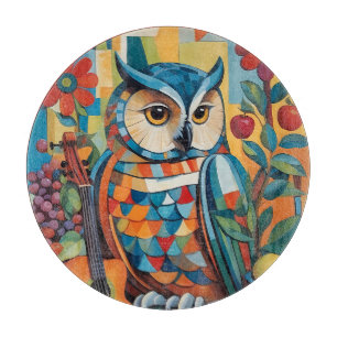Colourful Owl Still life Portrait Cutting Board