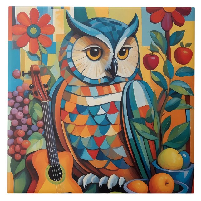 Colourful Owl Still life Portrait Tile (Front)