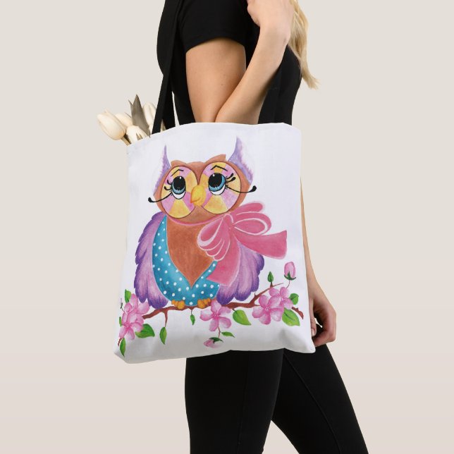 Colourful owl tote bag (Close Up)