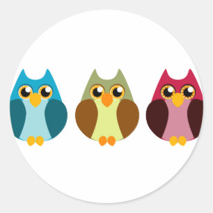 Colourful Owl Trio Classic Round Sticker