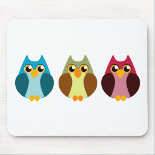 Colourful Owl Trio Mouse Mat
