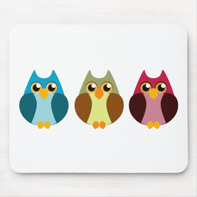 Colourful Owl Trio Mouse Mat (Front)