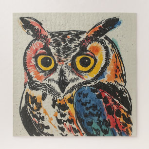 Colourful Owl Watercolor Jigsaw Puzzle