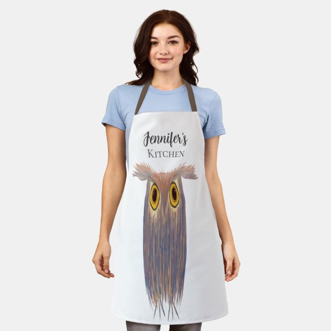 Colourful Owl Watercolor Painting Long Apron (Worn)