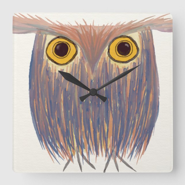 Colourful Owl Watercolor Painting Square Wall Clock (Front)