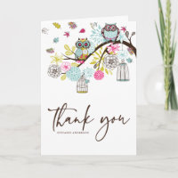 Colourful Owls and Falling Leaves Thank You Card