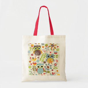 Colourful Owls and Flowers Tote Bag