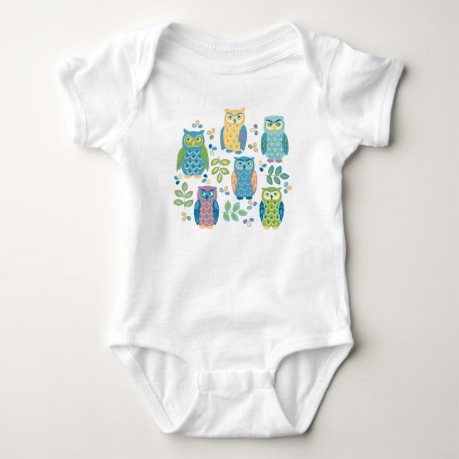 Colourful Owls Baby Bodysuit (Front)