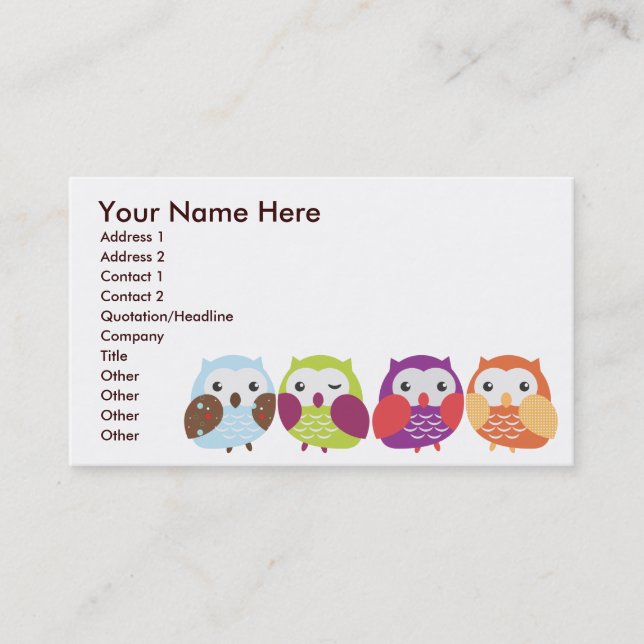 Colourful Owls Business Cards (Front)