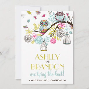 Colourful Owls & Falling Leaves Wedding Invitation