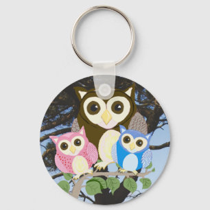 Colourful Owls in a Tree Key Ring