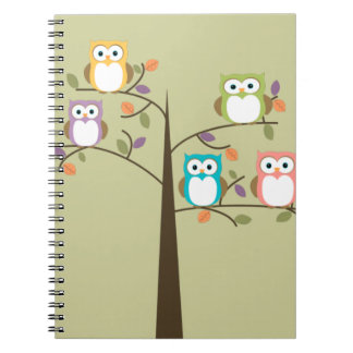 Colourful Owls in Pretty Tree Notebook