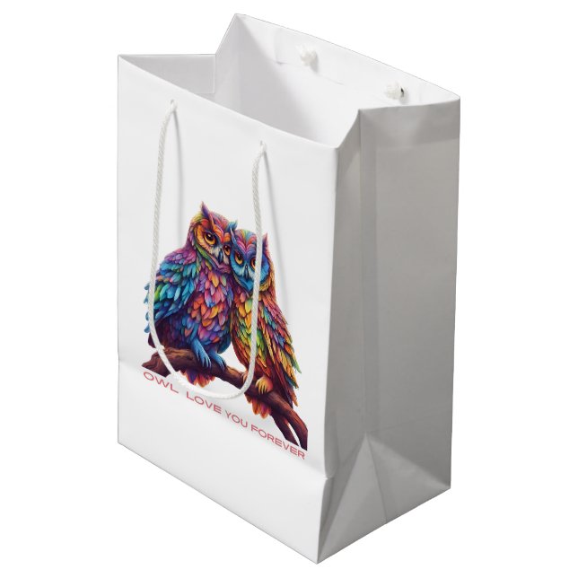 Colourful Owls-Love Birds- Medium Gift Bag (Front Angled)