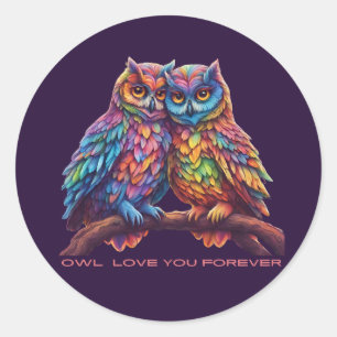 Colourful Owls-Love Birds-Valentine's Day Classic Round Sticker
