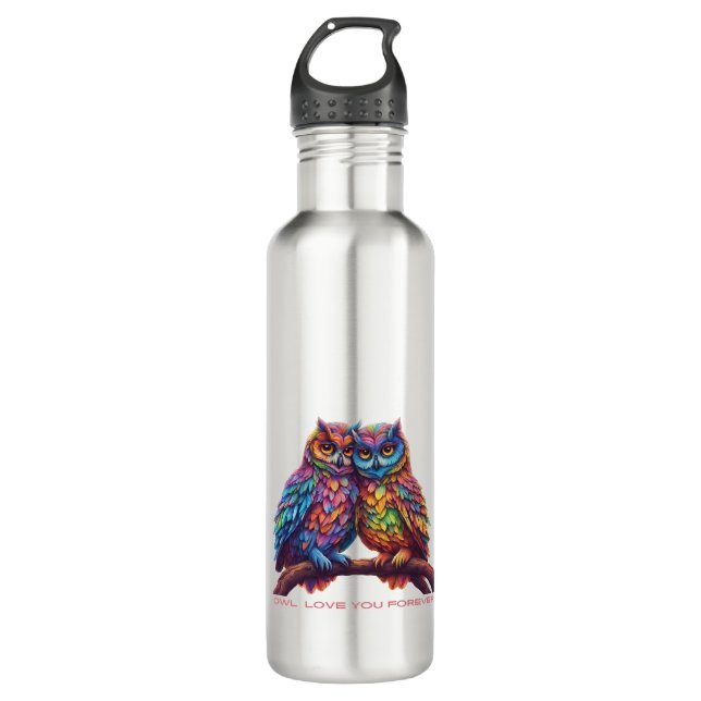 Colourful Owls-Love Birds-Valentine's Day Gift- 710 Ml Water Bottle (Front)