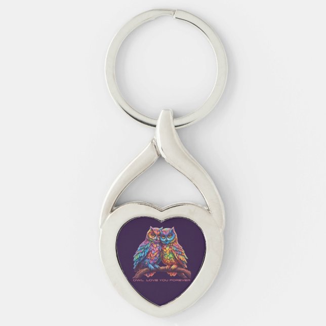 Colourful Owls-Love Birds- Valentines Day Gift- Key Ring (Front)