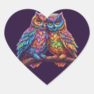 Colourful Owls-Love Birds-Valentine's Day Heart Sticker