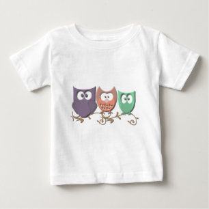 Colourful Owls on a Vine Picture Baby T-Shirt