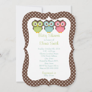 Colourful Owls Polka Dot Baby Shower Invitation