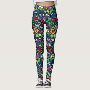 Colourful Owls Reading Cute Seamless Pattern Leggings