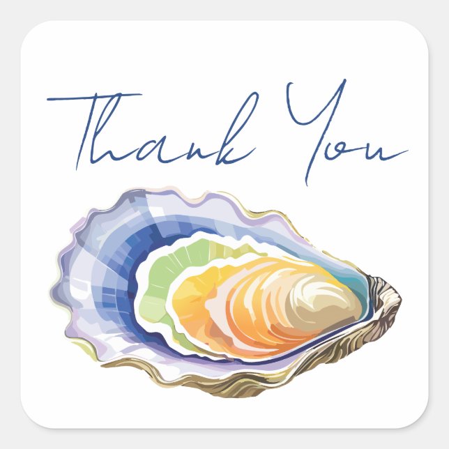 Colourful Oyster Watercolor Thank You Square Sticker (Front)