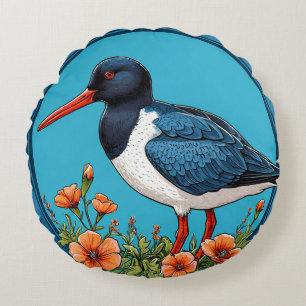 Colourful Oystercatcher Bird Round Cushion