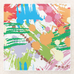 Colourful Paint Blotches and Splats Glass Coaster