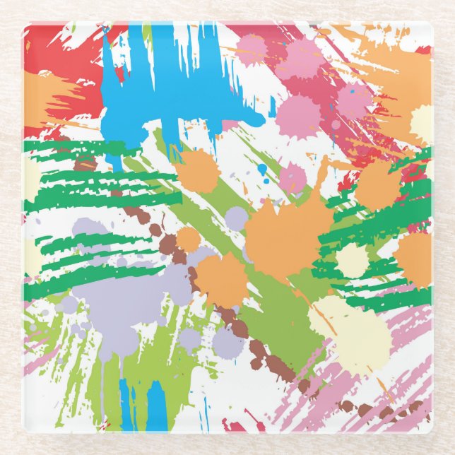 Colourful Paint Blotches and Splats Glass Coaster (Front)