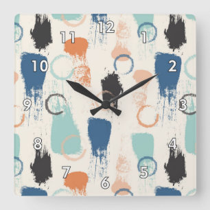 Colourful Paint Blotches and Splats Square Wall Clock