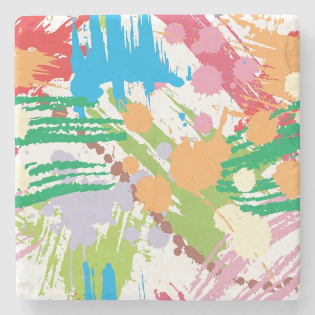 Colourful Paint Blotches and Splats Stone Coaster (Front)