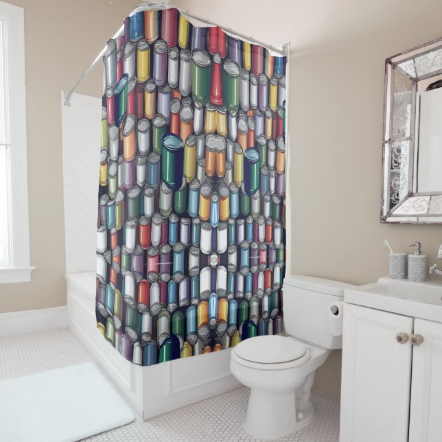 Colourful Paint Can Pattern Shower Curtain (In Situ)