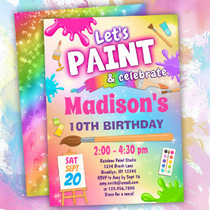Colourful Paint & Celebrate Birthday Party Invitation