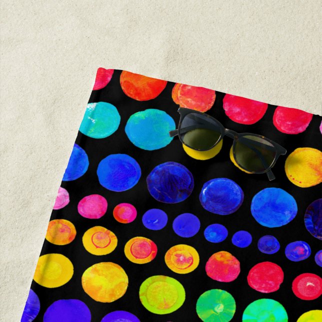 Colourful Paint Dots Pattern Beach Towel (In Situ)