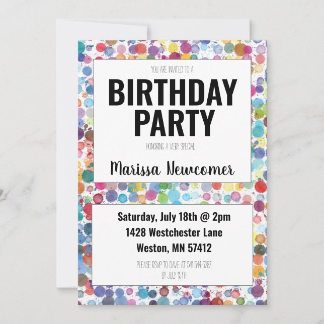 Colourful Paint Dots Teenager Birthday Party Invit Invitation (Front)