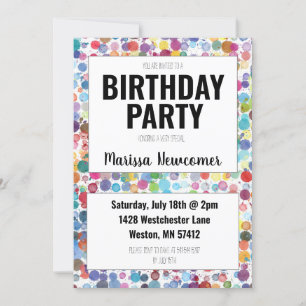 Colourful Paint Dots Teenager Birthday Party Invit Invitation