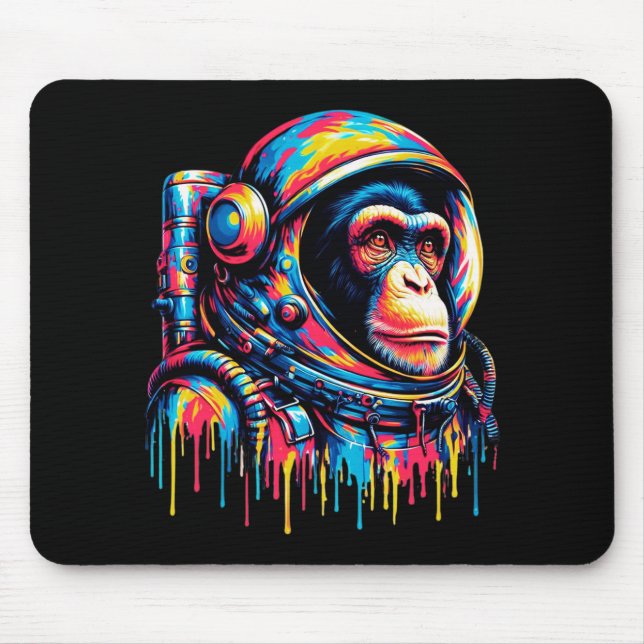 Colourful Paint Drip Astronaut Chimpanzee Mouse Mat (Front)