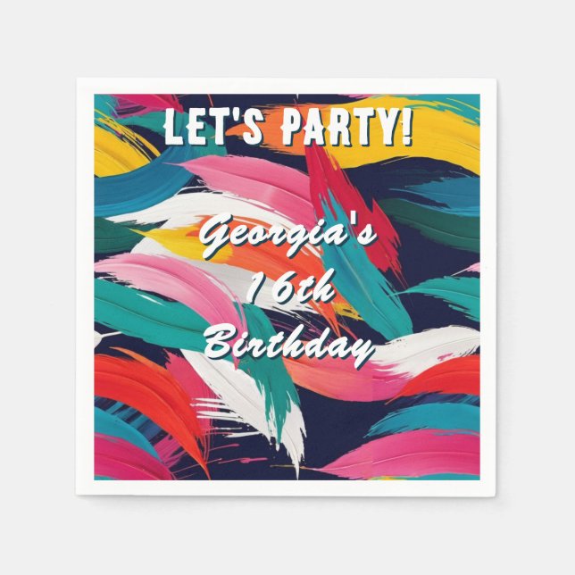 Colourful Paint Effect Personalised Birthday Party Napkin (Front)