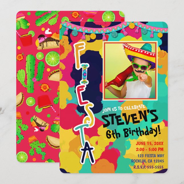 Colourful Paint Fiesta Birthday Party Photo Any Ag Invitation (Front/Back)