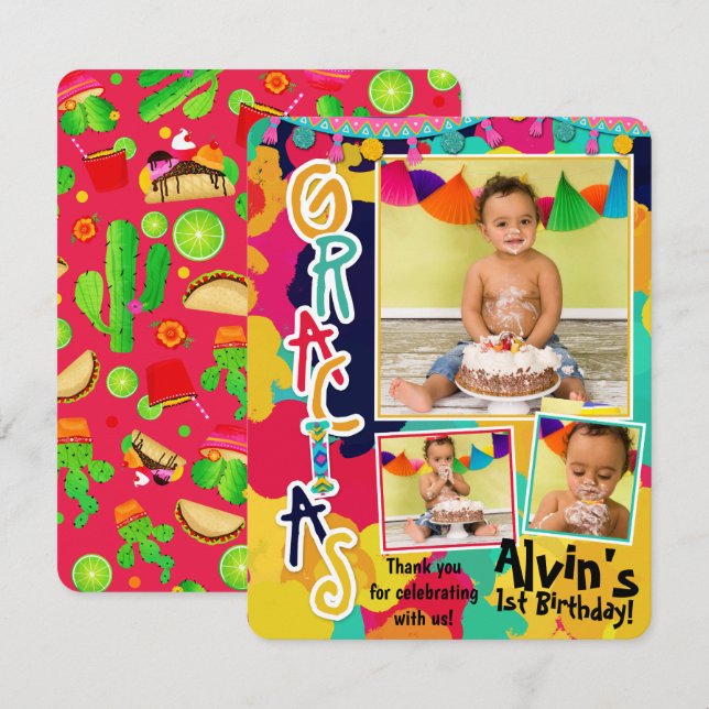 Colourful Paint Fiesta Gracias Thank You Photo Invitation (Front/Back)