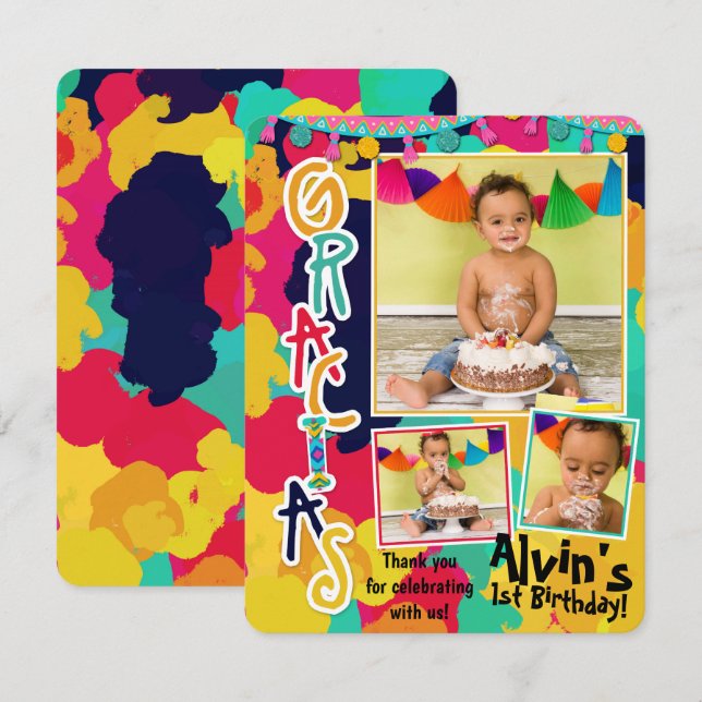 Colourful Paint Fiesta Gracias Thank You Photo Invitation (Front/Back)