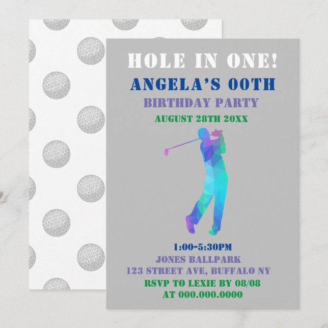 Colourful Paint Golf Theme Birthday Party Invites (Front/Back)