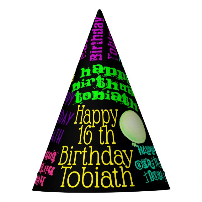 Colourful Paint or Slime Personalised Birthday Party Hat (Front)