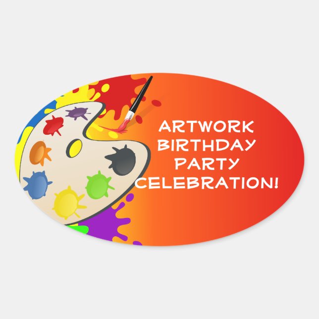 Colourful Paint Palette Art Painting Birthday Part Oval Sticker (Front)