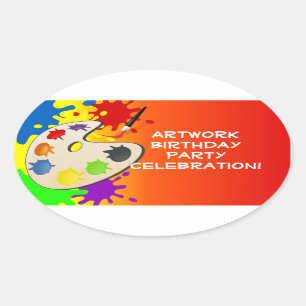 Colourful Paint Palette Art Painting Birthday Part Oval Sticker